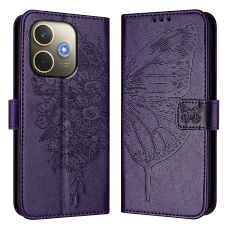 Чехол-книжка Embossed Butterfly для OPPO A5 Pro 5G Global - фиолетовый