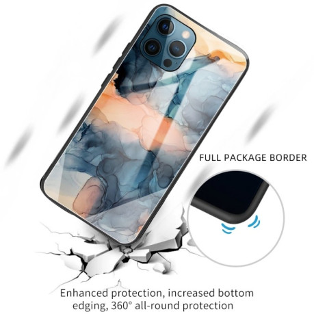 Противоударный стеклянный чехол Marble Pattern Glass на iPhone 13 Pro Max - Abstract Blue