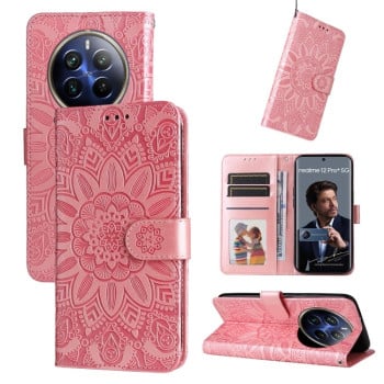 Чохол-книжка Embossed Sunflower для Realme 12 Pro / 12 Pro+ - рожеве золото