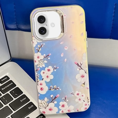 Чохол Electroplating Laser Flower Texture для iPhone 16 Plus - Plum Blossom