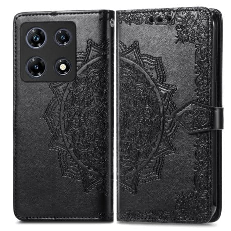 Чехол-книжка с тиснением Mandala и магнитным хлястиком на Infinix Note 30 Pro - черный