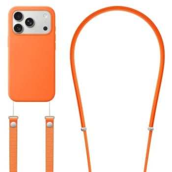 Силиконовый чехол Crossbody Lanyard Liquid Silicone Case на iPhone 17 Pro Max - оранжевый