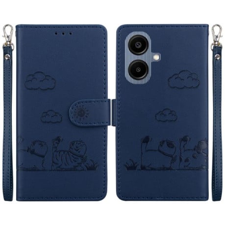 Чохол-книжка з тисненням &quot;Cute Cats&quot; та захистом від сканування RFID на Samsung Galaxy A07 4G/A06 4G/5G - синій
