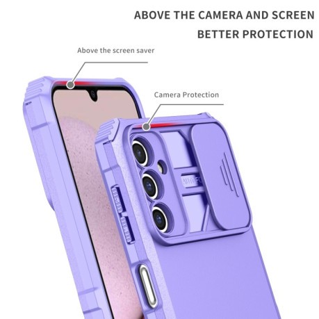 Противоударный чехол Stereoscopic Holder Sliding для Samsung Galaxy A14 5G - фиолетовый