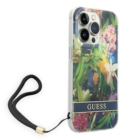 Оригінальний чохол Guess Flower Strap для iPhone 14 Pro Max - blue