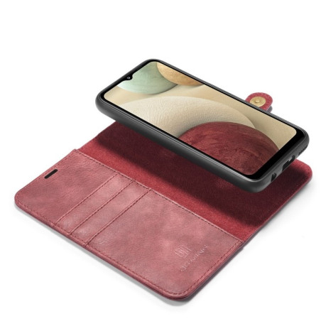 Кожаный чехол-книжка DG.MING Crazy Horse Texture на Samsung Galaxy A12/M12 - винно-красный