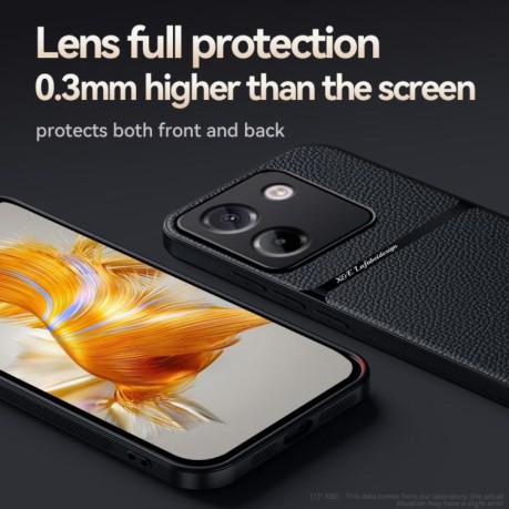 Противоударный чехол Litchi Leather Magnetic Full Coverage Shockproof на Xiaomi Poco M7 Pro 5G - красный