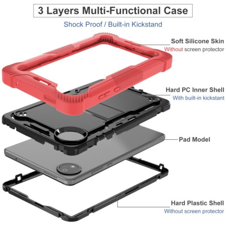 Чехол Silicone Hybrid PC Tablet Case with Holder &amp; Shoulder Strap для Xiaomi Redmi Pad SE 8.7 - Black + Red