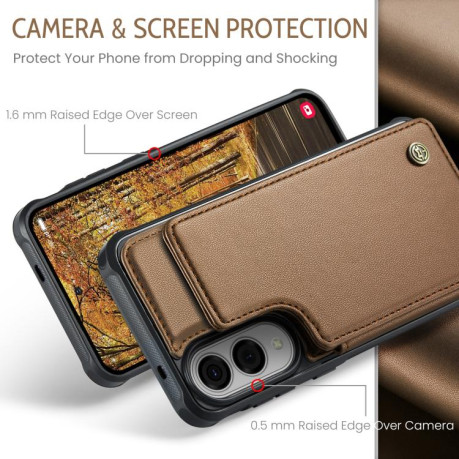 Чехол CaseMe C22 Card Slots Holder RFID Anti-theft для Samsung Galaxy S25 Edge 5G - коричневый