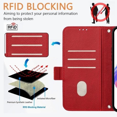 Чохол-книжка Embossed Rose RFID Anti-theft Leather для Xiaomi 14T - червоний
