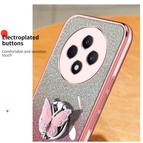 Противоударный чехол Plated Gradient Glitter Butterfly Holder для OPPO Reno12 F/12FS- голубой