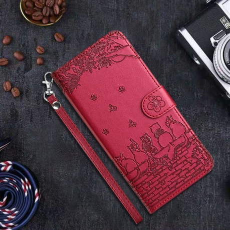 Чохол-книжка Cat Embossing Pattern на iPhone 16e - червоний