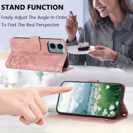 Чехол-книжка Tulips Embossed Leather для Motorola Moto G05 - розовый
