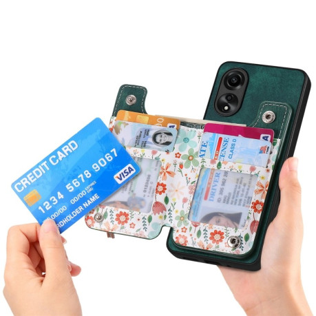 Протиударний чохол Retro Painted Zipper Wallet для OPPO A58 4G - зелений