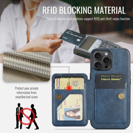 Чехол Fierre Shann Oil Wax Cow Leather Card Holder на iPhone 16 Pro - синий