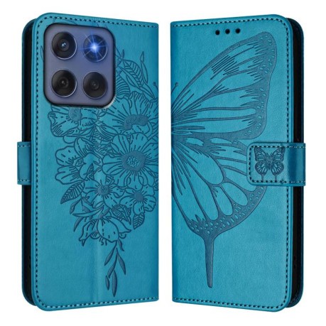 Чехол-книжка Embossed Butterfly для Motorola Edge 5G 2025 / 60 Fusion 5G - синий