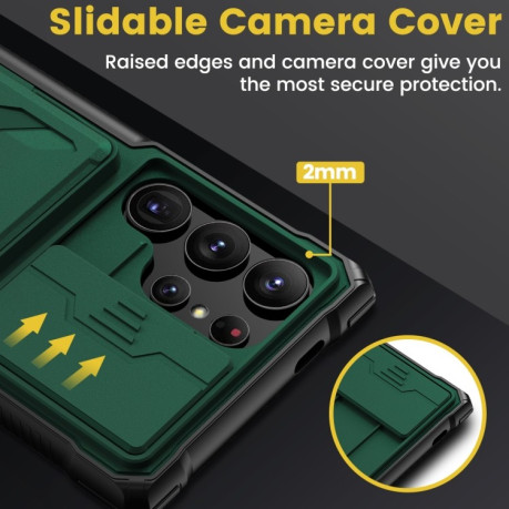 Протиударний чохол Full Coverage Phone Case with Holder / Card Slot на Samsung Galaxy S24 Ultra 5G - зелений