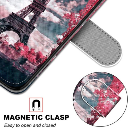 Чехол-книжка Coloured Drawing Cross для Samsung Galaxy M52 5G - Pink Flower Tower Bridge