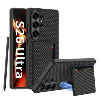Чехол GKK с картхолдером и магнитным держателем на Samsung Galaxy S26 Ultra 5G — карбоновый