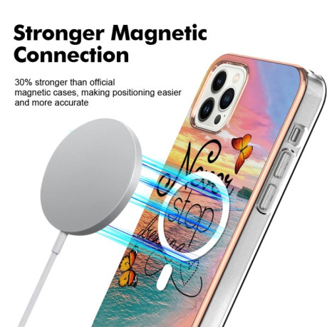 Противоударный чехол Marble Pattern Dual-side IMD Magsafe для iPhone 15 Pro - Butterfly