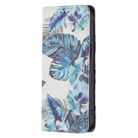 Чехол-книжка Colored Drawing Pattern Invisible для iPhone 14/13 - Blue Leaves