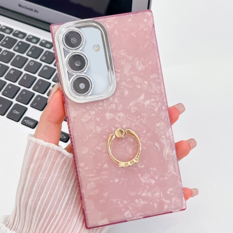 Протиударний чохол Plating Glitter Texture Ring Holder  для Samsung Galaxy A36 5G - Pink Shell Pattern