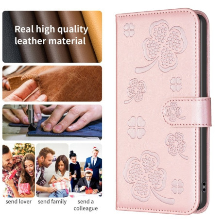 Чехол-книжка Four-leaf Clasp Embossed на Samsung Galaxy S24 FE 5G - розовый