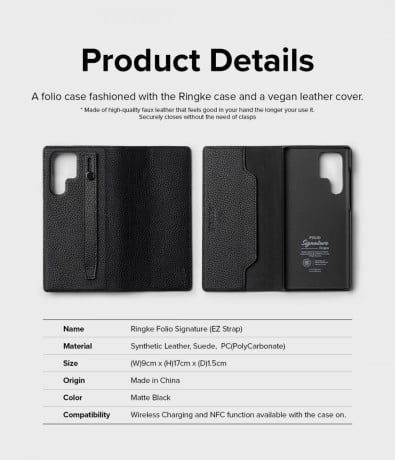 Чехол-книжка Ringke Folio Signature для Samsung Galaxy S22 Ultra - черный
