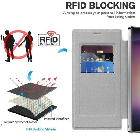 Чохол-книжка Shield MagSafe RFID Anti-theft Leather  для Samsung Galaxy S25 Ultra 5G - сірий