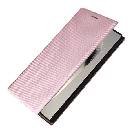Чохол-книжка Carbon Fiber Texture  для Samsung Galaxy S25 Ultra 5G - рожевий