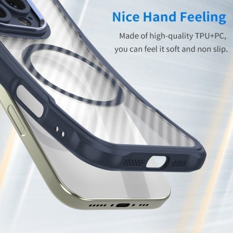 Ударозахисний чохол Carbon Fiber Texture MagSafe Translucent на iPhone 16e - синій