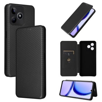 Чехол-книжка Carbon Fiber Texture на For Realme C53/C51 / Narzo N53 - черный