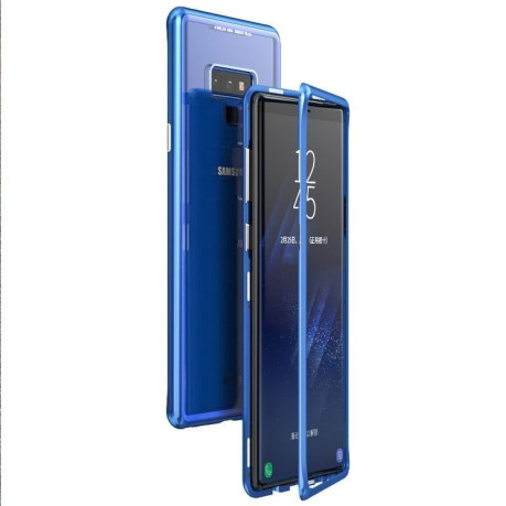 3D магнитный чехол металлический бампер с гибридным стеклом на заднюю часть для Samsung Galaxy Note 9 синий