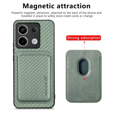 Чохол Carbon Fiber Leather Card Magnetic на Xiaomi Redmi Note 13 Pro 5G/Poco X6 5G - зелений