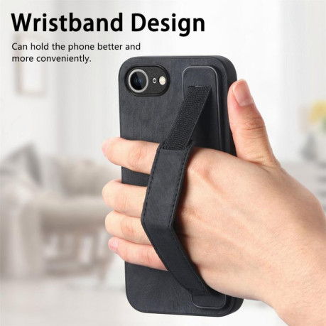 Противоударный чехол Wristband Leather Back для iPhone 16e - черный