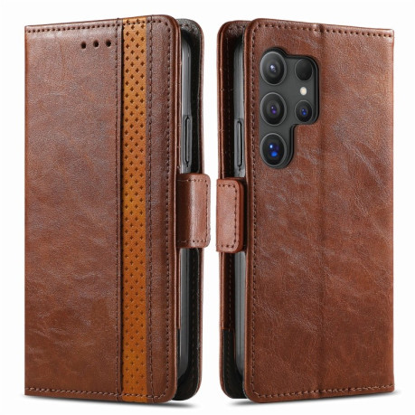 Чехол-книжка CaseNeo Splicing Dual Magnetic Buckle Leather для Samsung Galaxy S24 Ultra 5G - коричневый