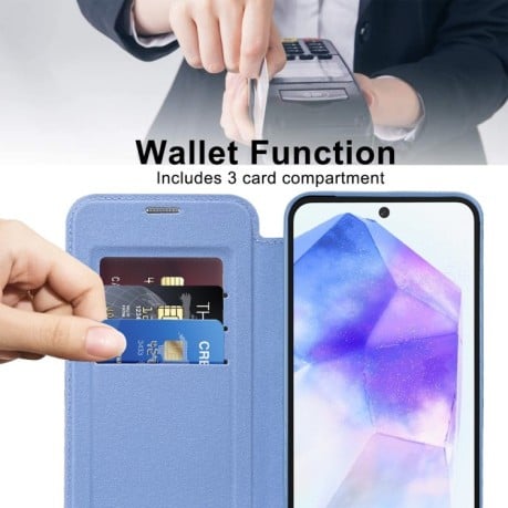 Ударозащитный чехол MagSafe Magnetic RFID Anti-theft Leather для Samsung Galaxy A55 5G - синий