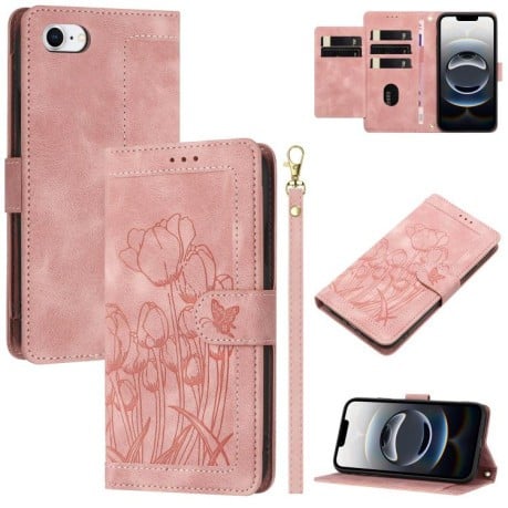 Чохол-книжка Tulips Embossed Leather для iPhone 16e - рожевий