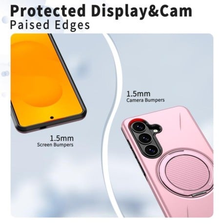 Чехол Metal Rotation Holder MagSafe TPU Hybrid PC с металлическим поворотным держателем и MagSafe для Samsung Galaxy S26+ 5G — розовый
