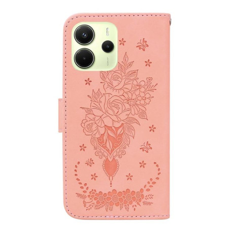 Чехол-книжка Butterfly Rose Embossed для Xiaomi Redmi Note 14 4G 164.48mm - розовый