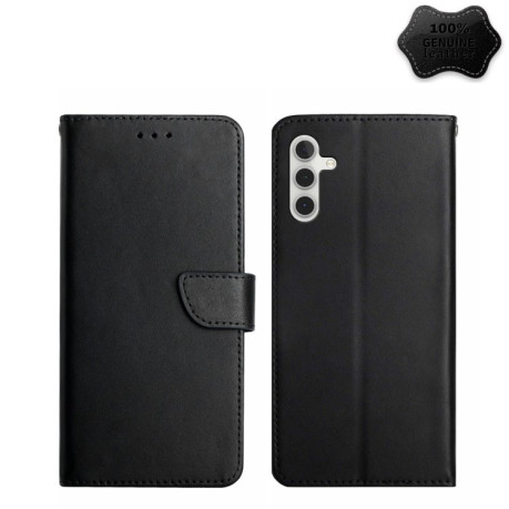 Кожаный чехол-книжка Genuine Leather Fingerprint-proof для Samsung Galaxy A04s - черный