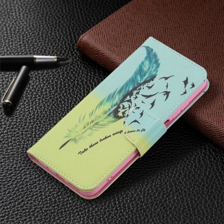 Чехол-книжка Colored Drawing Pattern для Xiaomi Redmi 10 - Feather