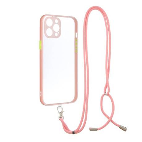 Противоударный чехол Contrast Color with Neck Lanyard для iPhone 11 Pro Max - розовый