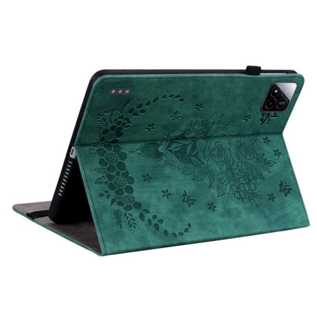 Чехол-книжка Butterfly Rose Embossed для Xiaomi Pad 7 / Pad 7 Pro - зеленый