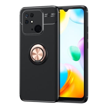 Ударозахисний чохол Metal Ring Holder 360 Degree Rotating на Xiaomi Poco C40/Redmi 10c - чорно-рожеве золото