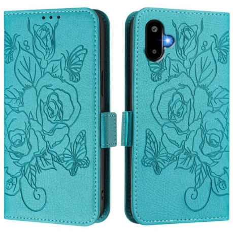 Чехол-книжка Embossed Rose RFID Anti-theft Leather для Samsung Galaxy M06 5G - синій