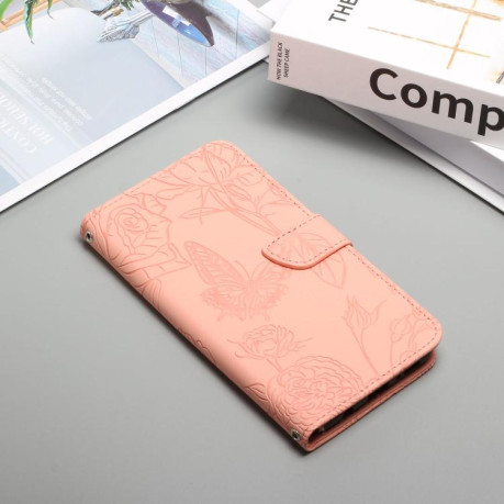 Чехол-книжка Embossed Butterfly для Samsung Galaxy M16 5G - розовый