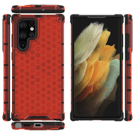 Противоударный чехол Honeycomb with Neck Lanyard для Samsung Galaxy S22 Ultra 5G - красный