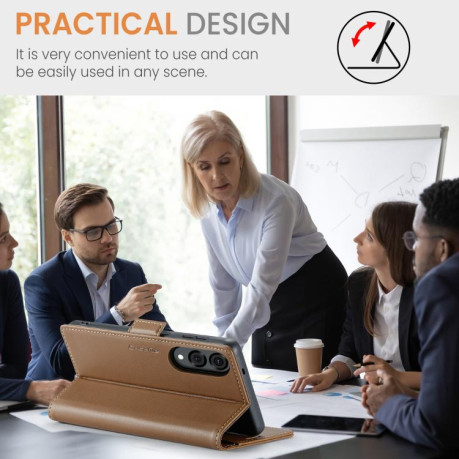 Чехол-книжка CaseMe 023 Butterfly Buckle Litchi Texture RFID Anti-theft Leather для Samsung Galaxy S25 Edge 5G - коричневый