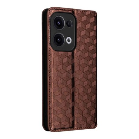 Чохол-книжка Cubic Grid Flip Leather для OPPO Reno13 5G - коричневий
